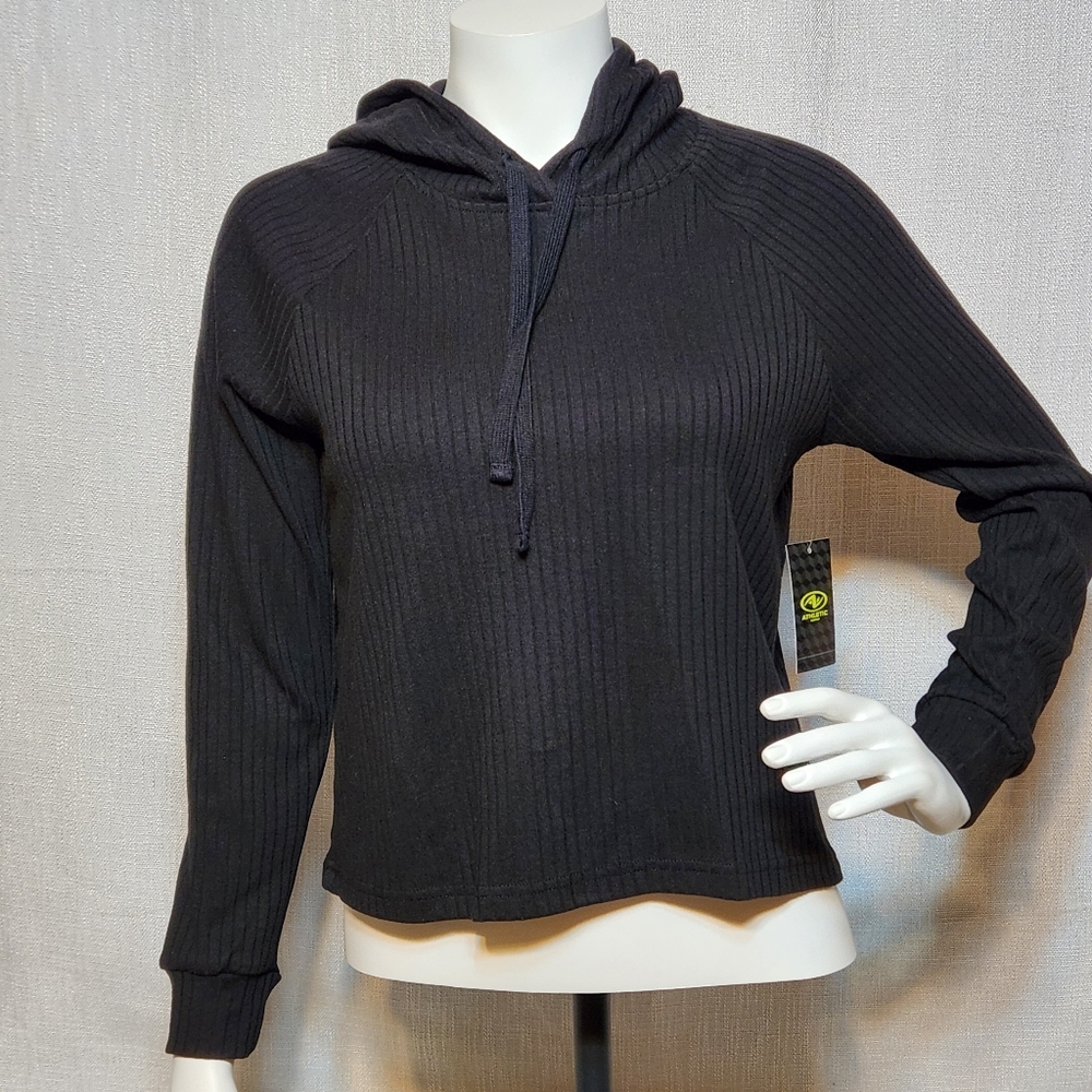 Athletic Works New Ribbed Hoodie Black New with Attached Tags XS Xtra Small